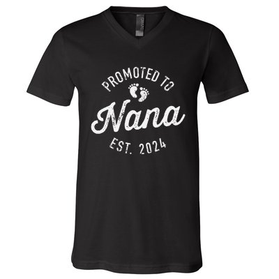 Promoted To Nana Est. 2024 For New Baby Shower Grandma V-Neck T-Shirt