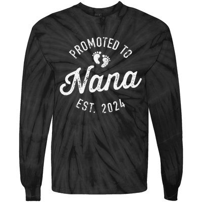 Promoted To Nana Est. 2024 For New Baby Shower Grandma Tie-Dye Long Sleeve Shirt