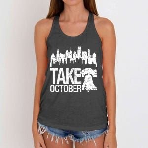 Philly_ Take October Philadelphia Skyline & Baseball Red Women's Knotted Racerback Tank