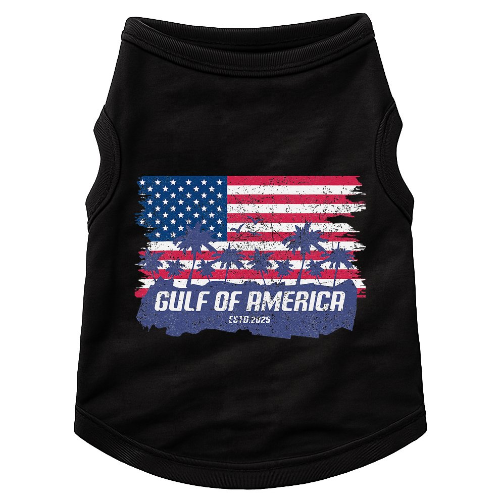 Palm Trees Over Vintage American Flag Gulf Of Mexico Doggie Tank