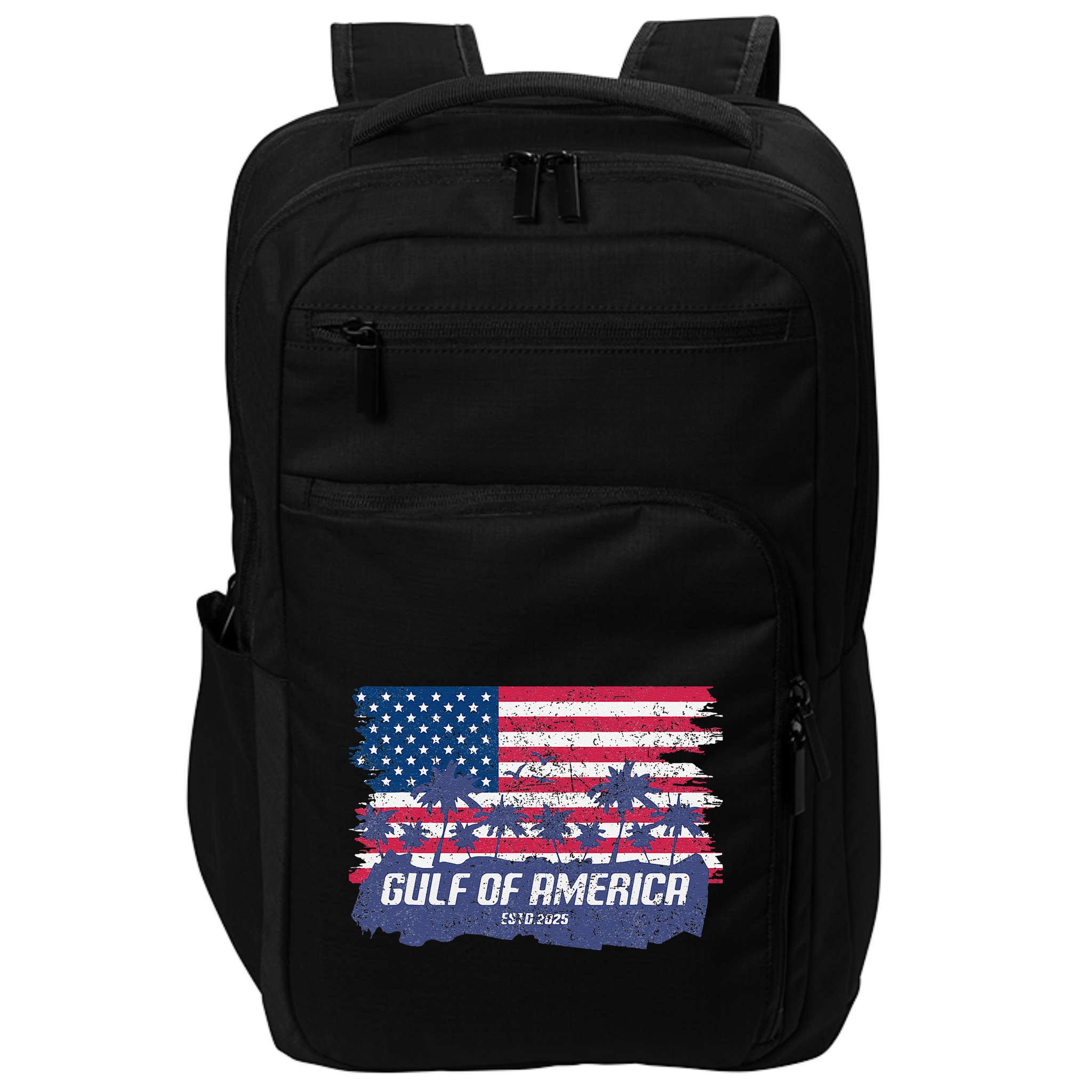 Palm Trees Over Vintage American Flag Gulf Of Mexico Impact Tech Backpack