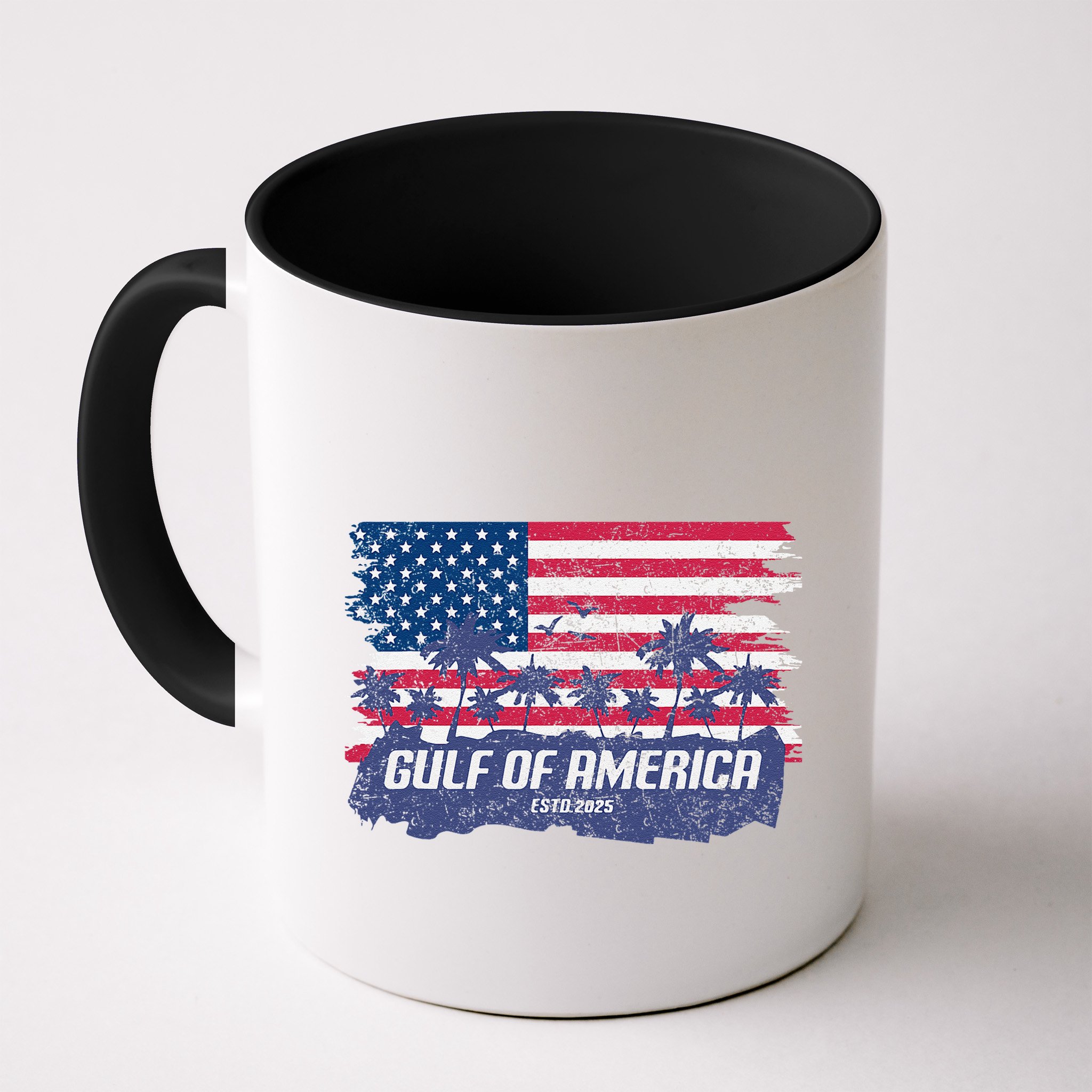 Palm Trees Over Vintage American Flag Gulf Of Mexico Mug