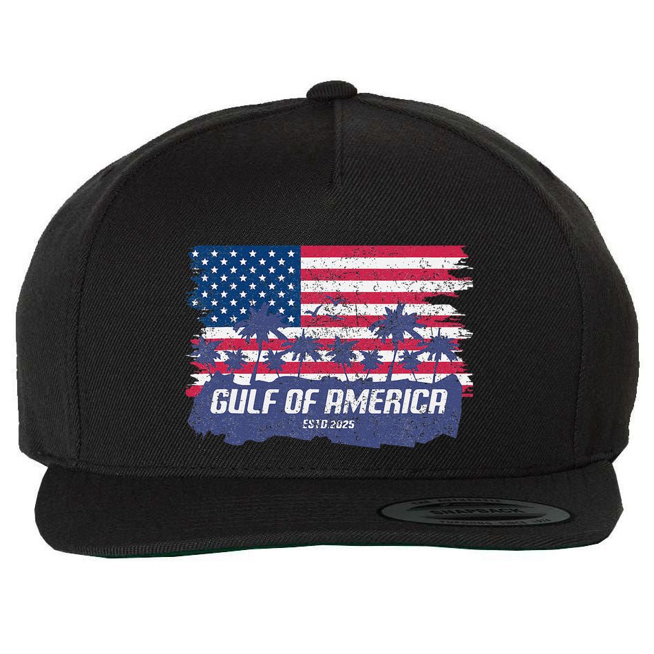 Palm Trees Over Vintage American Flag Gulf Of Mexico Wool Snapback Cap