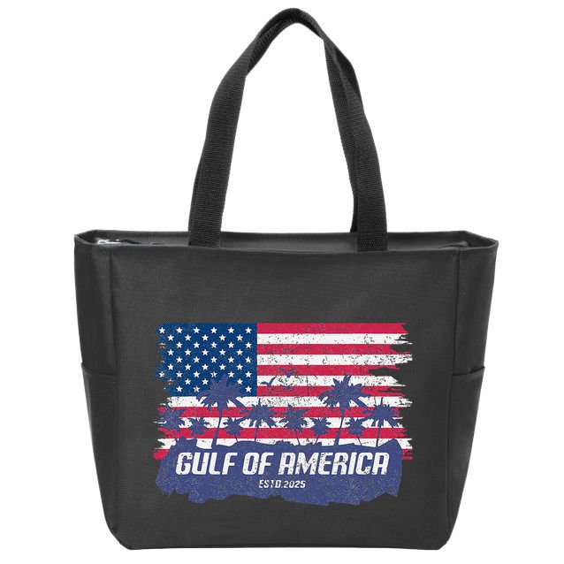 Palm Trees Over Vintage American Flag Gulf Of Mexico Zip Tote Bag