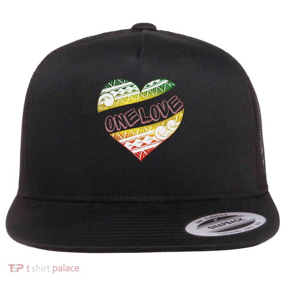 Polynesian Tribal One Love Reggae Colors Design Flat Bill Trucker Hat