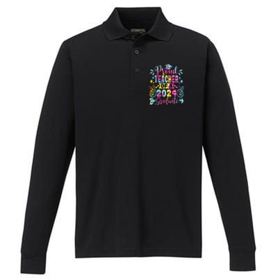 Proud Teacher Of A Class Of 2024 Graduate Tie Dye Performance Long Sleeve Polo