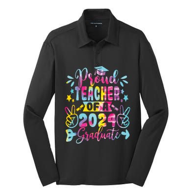 Proud Teacher Of A Class Of 2024 Graduate Tie Dye Silk Touch Performance Long Sleeve Polo