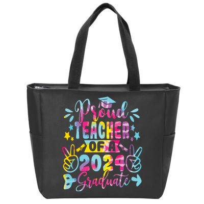 Proud Teacher Of A Class Of 2024 Graduate Tie Dye Zip Tote Bag