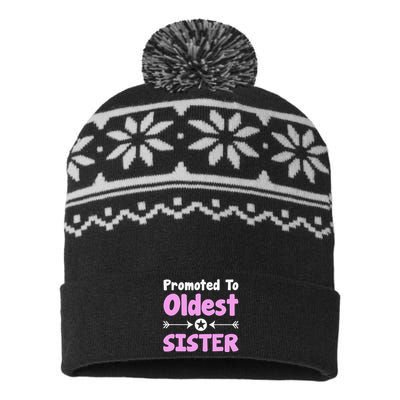 Promoted To Oldest Sister Older Sister Mother's Day USA-Made Snowflake Beanie