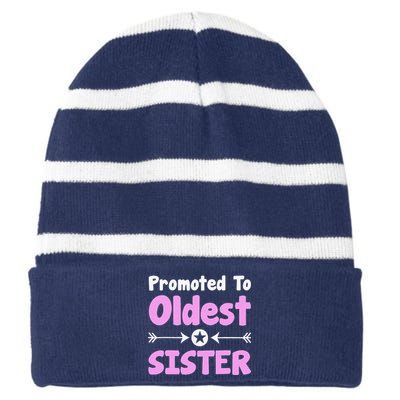 Promoted To Oldest Sister Older Sister Mother's Day Striped Beanie with Solid Band