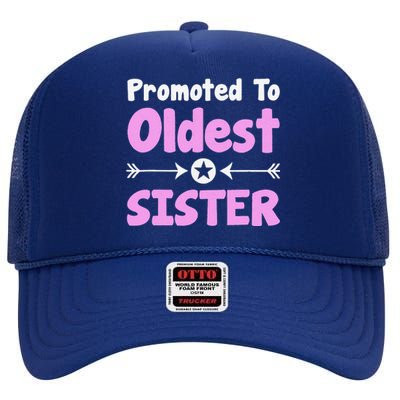 Promoted To Oldest Sister Older Sister Mother's Day High Crown Mesh Back Trucker Hat