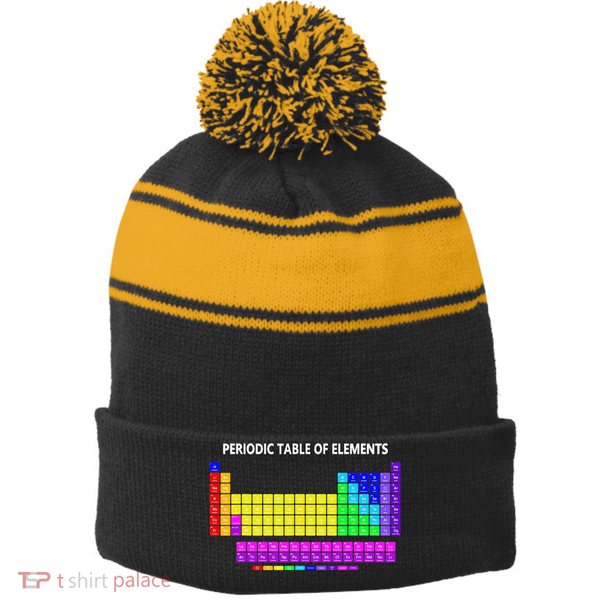 Periodic Table Of The Elements Chemists Nerd Chemistry Lover Stripe Pom Pom Beanie