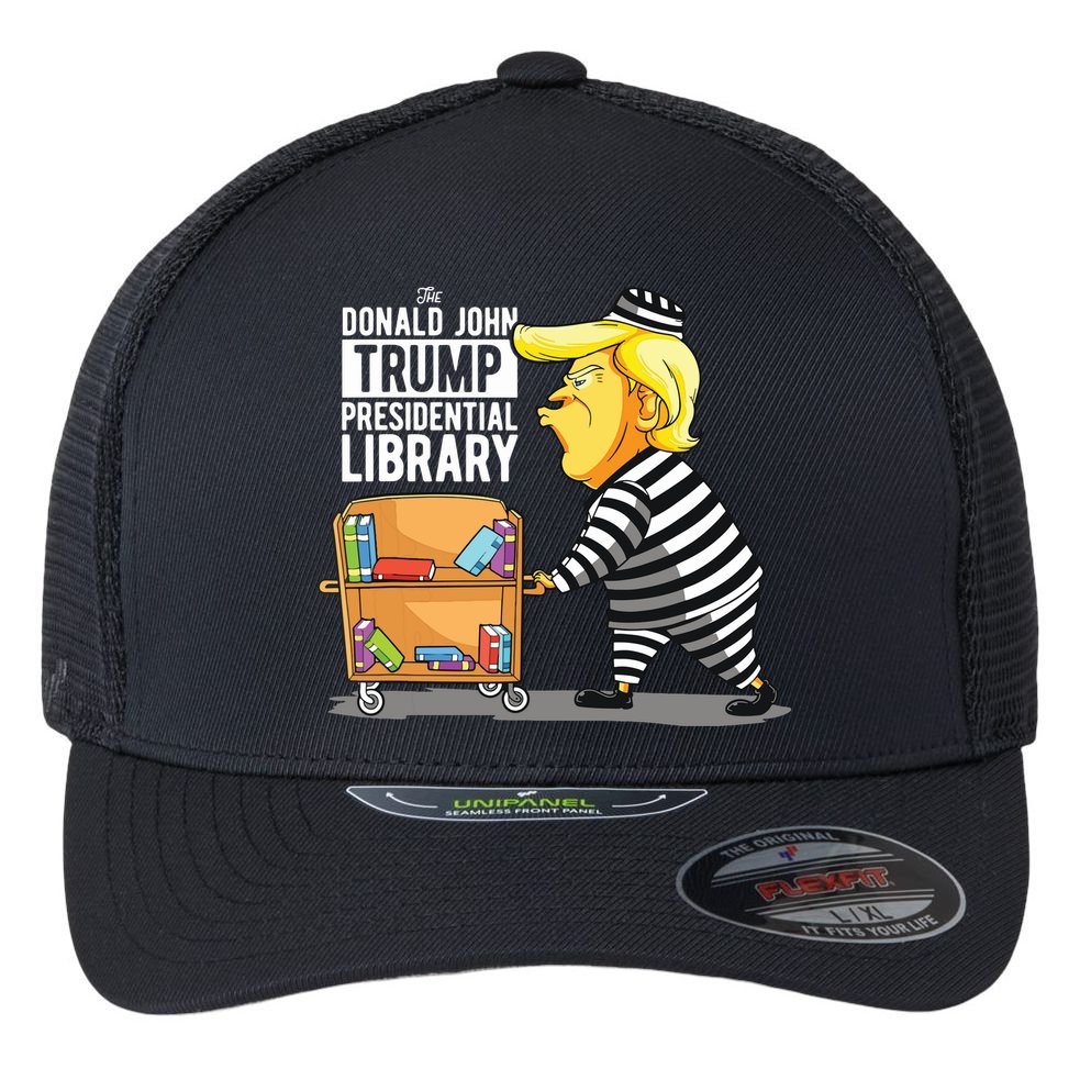 Prison Trump Presidential Library Funny Anti Trump Flexfit Unipanel Trucker Cap