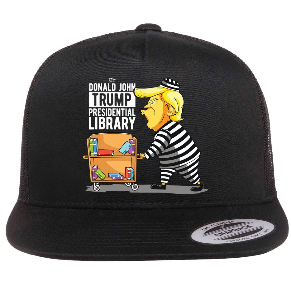 Prison Trump Presidential Library Funny Anti Trump Flat Bill Trucker Hat