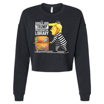 Prison Trump Presidential Library Funny Anti Trump Cropped Pullover Crew