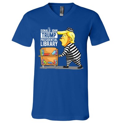 Prison Trump Presidential Library Funny Anti Trump V-Neck T-Shirt