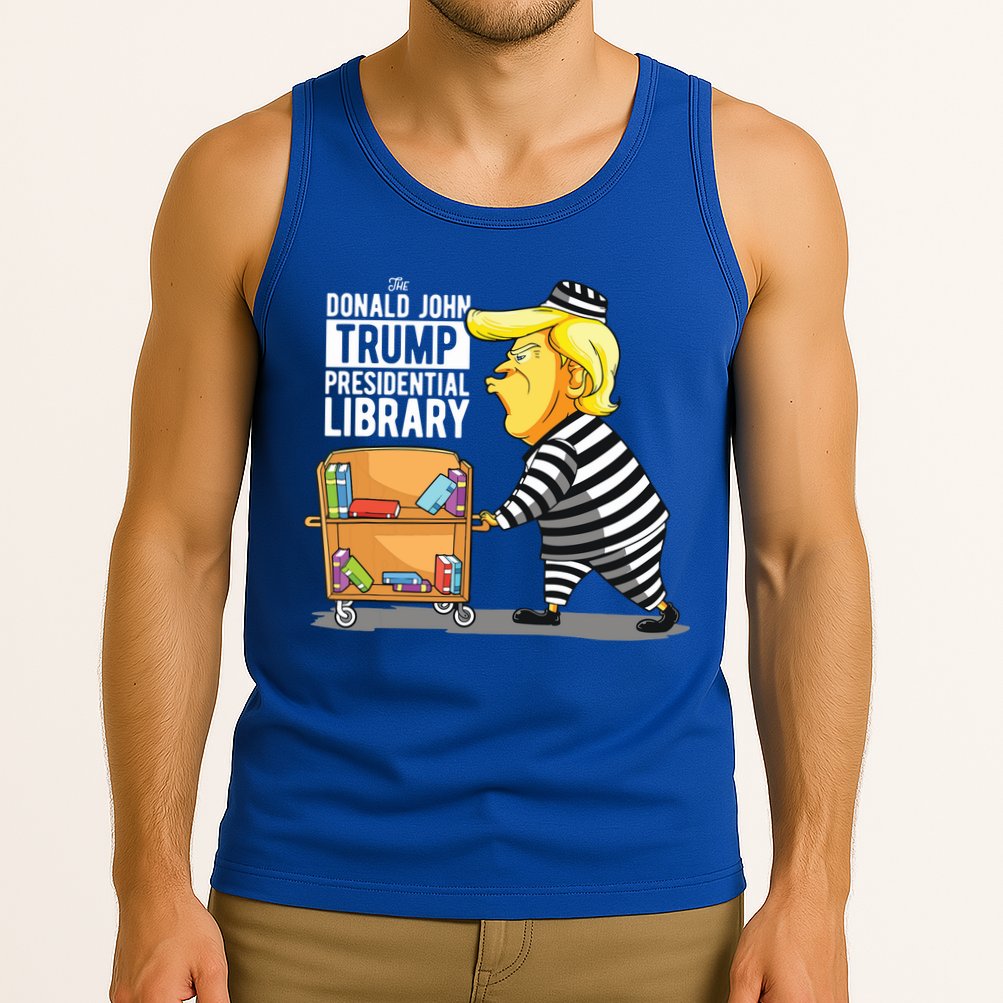 Prison Trump Presidential Library Funny Anti Trump Tank Top