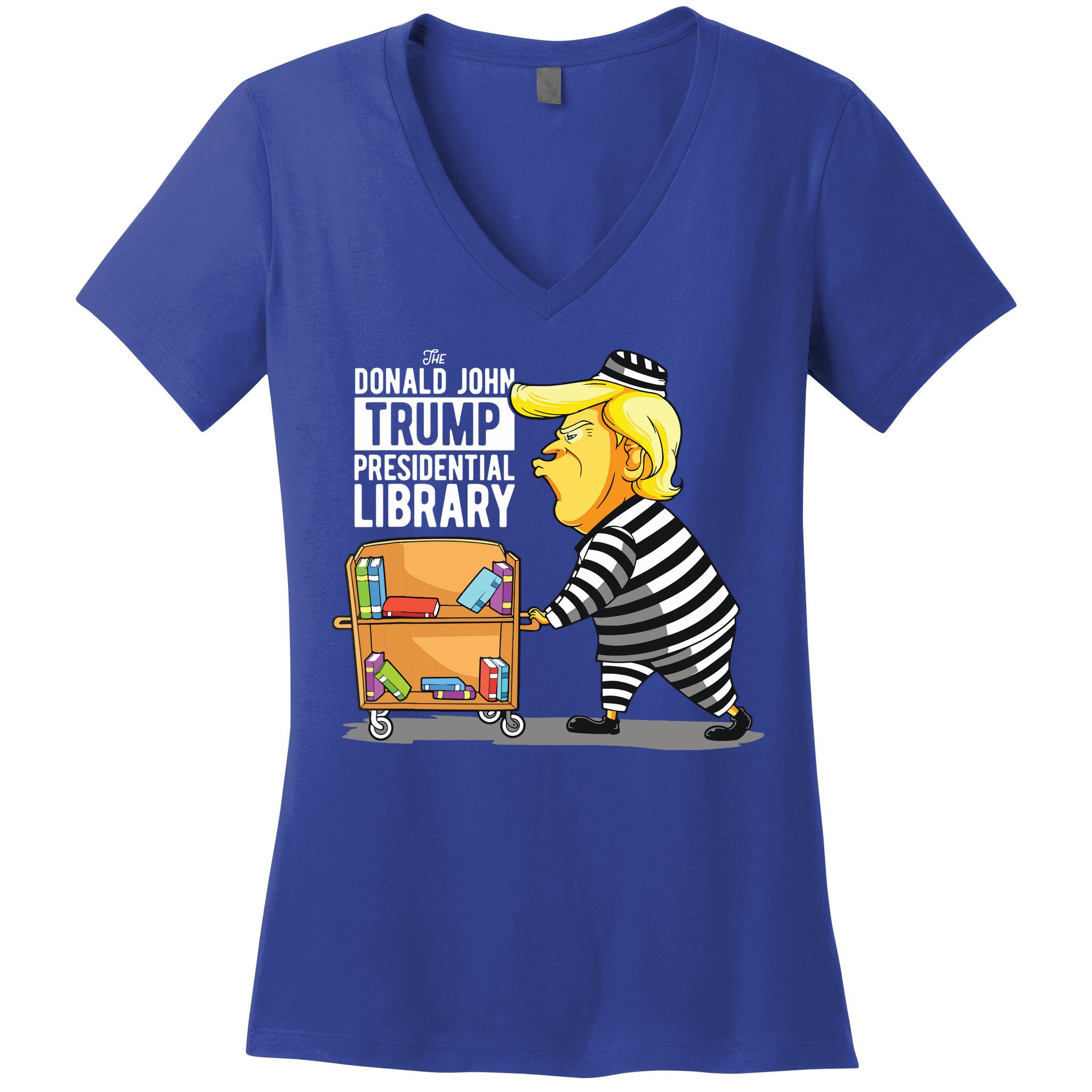 Prison Trump Presidential Library Funny Anti Trump Women's V-Neck T-Shirt