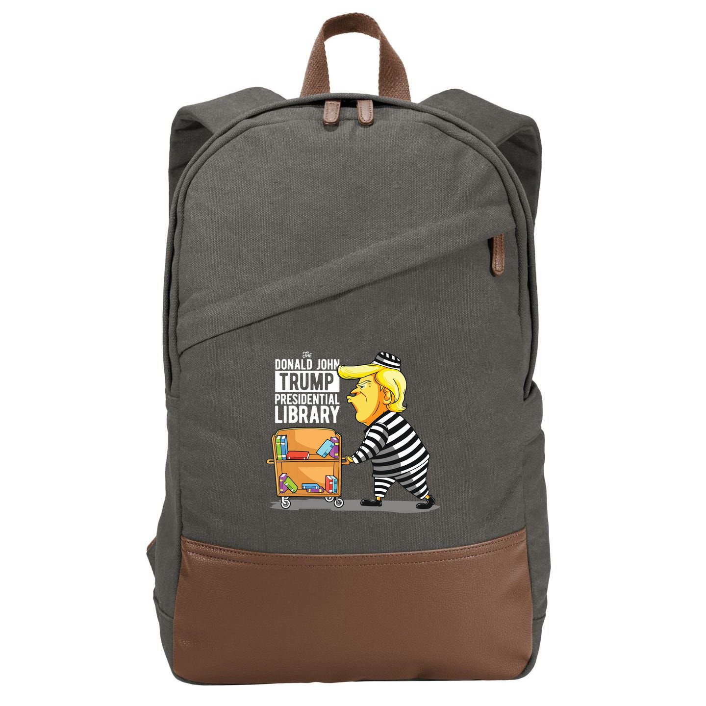 Prison Trump Presidential Library Funny Anti Trump Cotton Canvas Backpack