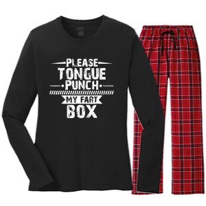 Please Tongue Punch My Fart Box Funny Word Pun Humor Sarcasm Women's Long Sleeve Flannel Pajama Set 