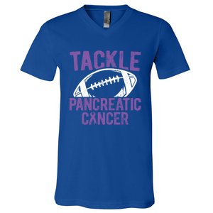 Purple Tackle Pancreatic Cancer Awareness Gift V-Neck T-Shirt