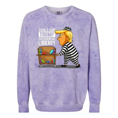 Prison Trump Presidential Library Funny Anti Trump Colorblast Crewneck Sweatshirt