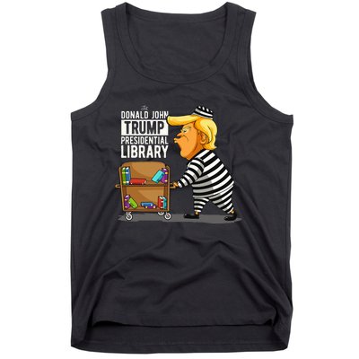 Prison Trump Presidential Library Funny Anti Trump Tank Top