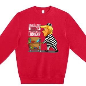 Prison Trump Presidential Library Funny Anti Trump Premium Crewneck Sweatshirt