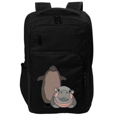 Pesto The Penguin And Moo Deng The Baby Hippo Funny Impact Tech Backpack