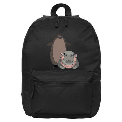 Pesto The Penguin And Moo Deng The Baby Hippo Funny 16 in Basic Backpack