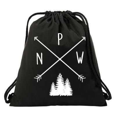 Pine Trees Pacific Northwest Pnw With Arrows Outdoor Gift Drawstring Bag