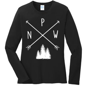 Pine Trees Pacific Northwest Pnw With Arrows Outdoor Gift Ladies Long Sleeve Shirt