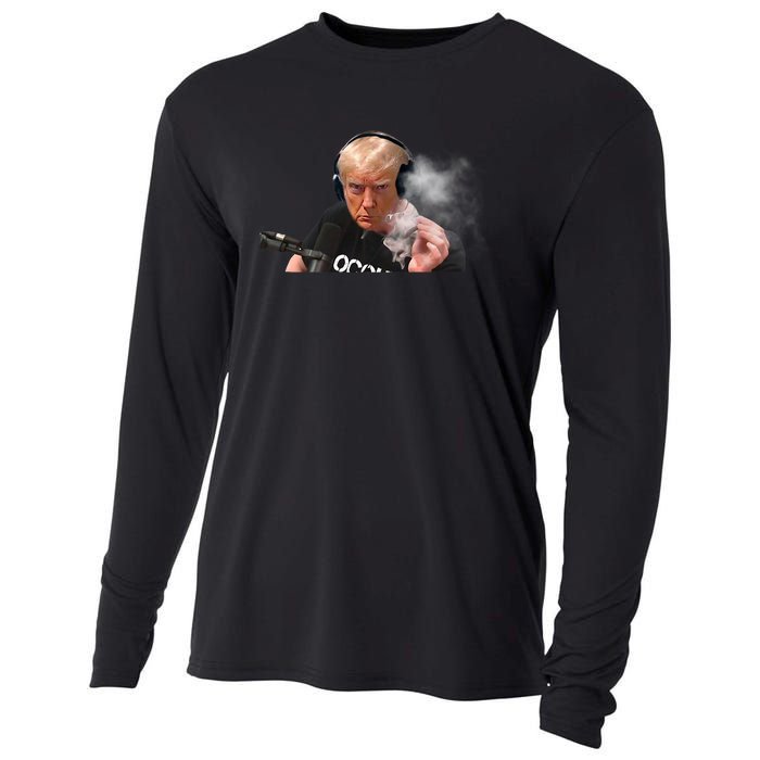 President Trump Podcast Funny Trump Smoking Like Elon Cooling Performance Long Sleeve Crew