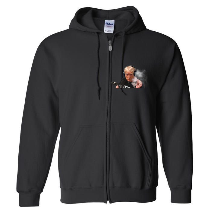 President Trump Podcast Funny Trump Smoking Like Elon Full Zip Hoodie