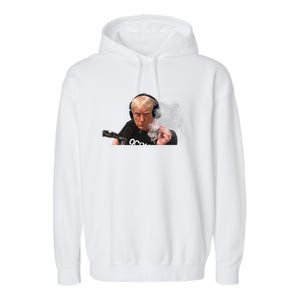 President Trump Podcast Funny Trump Smoking Like Elon Garment-Dyed Fleece Hoodie