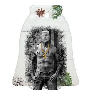 Pro Trump Patriotic Gangster AntiLiberal Republican Gift Black Cott Ceramic Bell Ornament