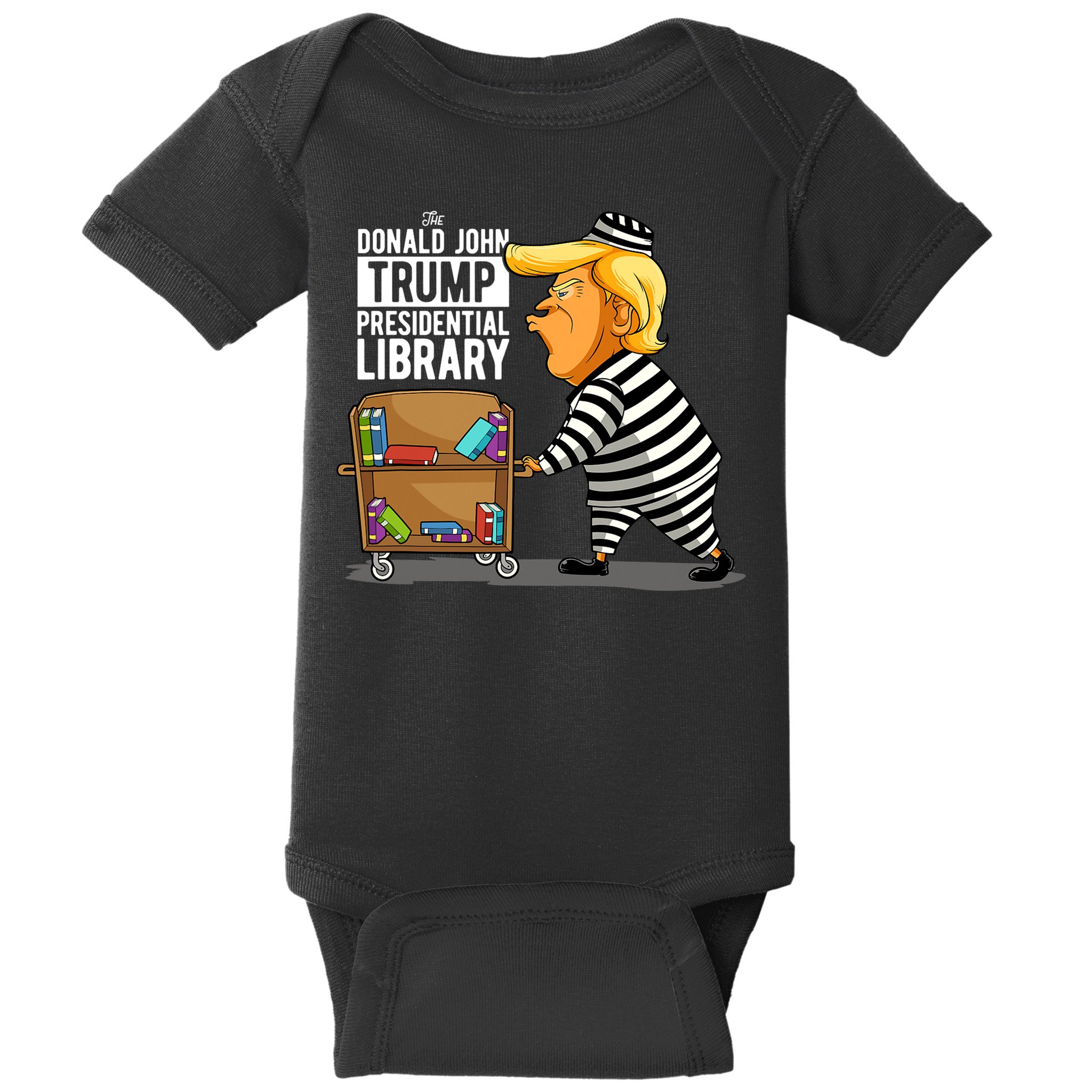 Prison Trump Presidential Library Funny Anti Trump Baby Bodysuit