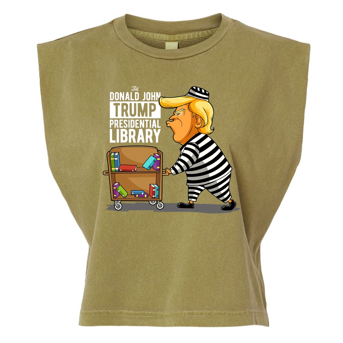 Prison Trump Presidential Library Funny Anti Trump Garment-Dyed Women's Muscle Tee