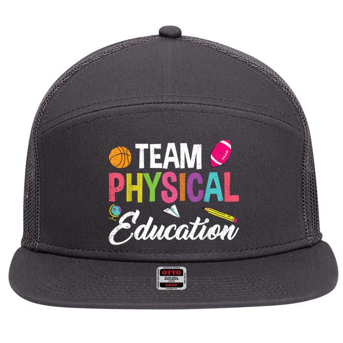 P.E. Team Physical Education School Fitness PE Teacher 7 Panel Mesh Trucker Snapback Hat