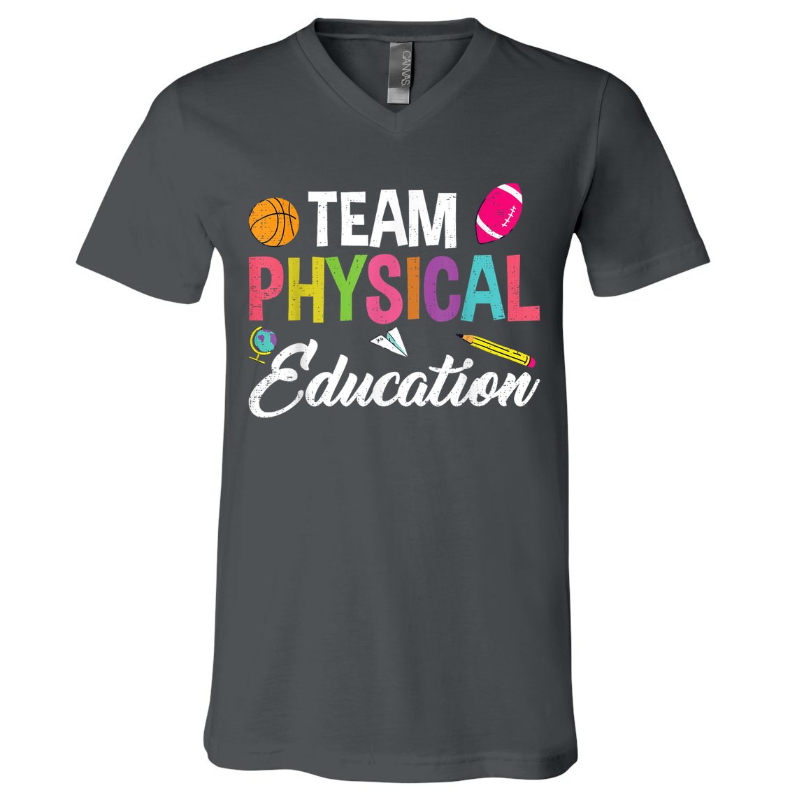 P.E. Team Physical Education School Fitness PE Teacher V-Neck T-Shirt