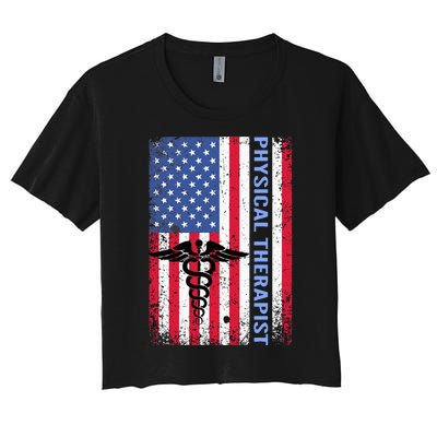 Physical Therapist PT Vintage US Flag Physical Therapy Women's Crop Top Tee