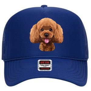 Playful Toy Poodle Face Funny Dog High Crown Mesh Back Trucker Hat