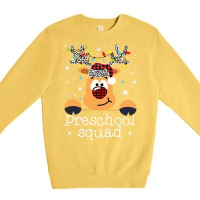 Preschool Team Plaid Reindeer Santa Hat Teacher Christmas Premium Crewneck Sweatshirt