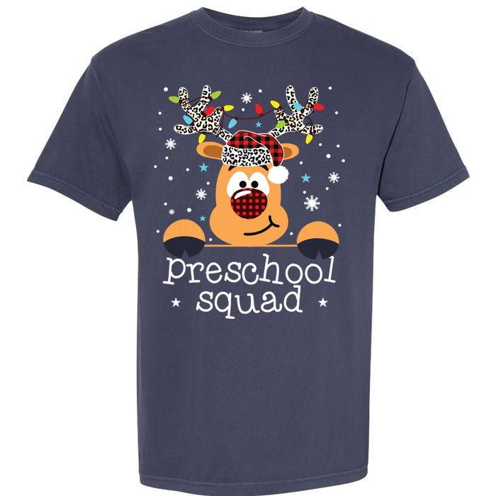 Preschool Team Plaid Reindeer Santa Hat Teacher Christmas Garment-Dyed Heavyweight T-Shirt