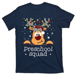 Preschool Team Plaid Reindeer Santa Hat Teacher Christmas T-Shirt