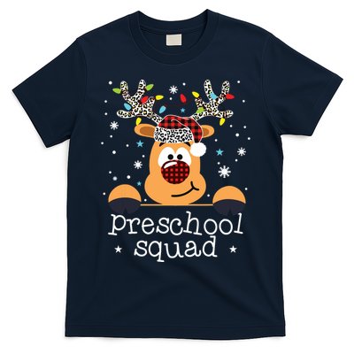 Preschool Team Plaid Reindeer Santa Hat Teacher Christmas T-Shirt