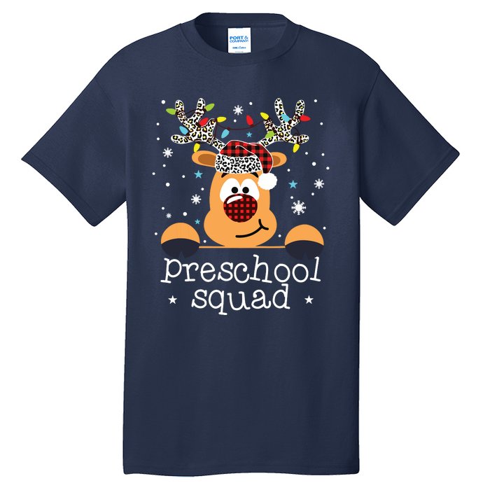 Preschool Team Plaid Reindeer Santa Hat Teacher Christmas Tall T-Shirt