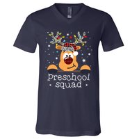 Preschool Team Plaid Reindeer Santa Hat Teacher Christmas V-Neck T-Shirt