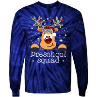 Preschool Team Plaid Reindeer Santa Hat Teacher Christmas Tie-Dye Long Sleeve Shirt