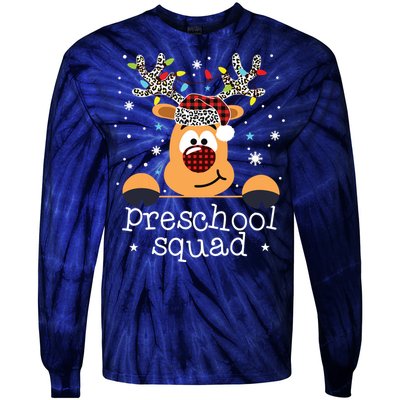 Preschool Team Plaid Reindeer Santa Hat Teacher Christmas Tie-Dye Long Sleeve Shirt